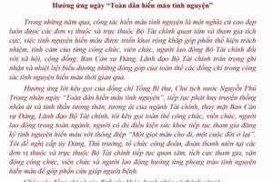  Bộ trưởng Tài chính kêu gọi cán bộ ngành hiến máu tình nguyện