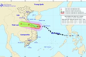 Bão số 5 đang ở ngay trên vùng biển các tỉnh từ Quảng Bình đến Quảng Nam gây mưa lớn