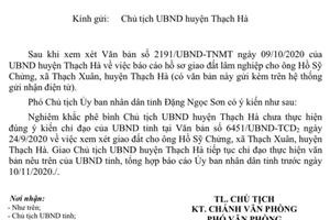 Nghiêm khắc phê bình Chủ tịch UBND huyện Thạch Hà