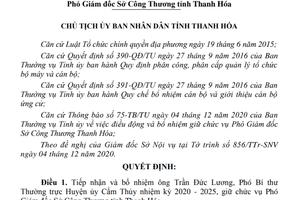 Ông Trần Đức Lương giữ chức vụ Phó Giám đốc Sở Công thương