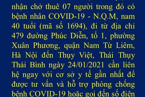 Thông báo tìm lái xe 7 chỗ chở BN1694 từ Hà Nội đến Thái Bình