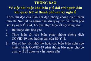 Người dân quay về Hà Nội bắt buộc phải khai báo y tế