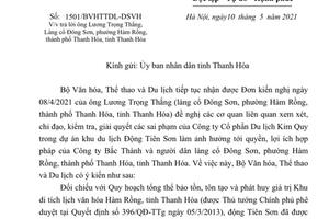 Bộ Văn hóa Thể thao và Du lịch “nhắc” tỉnh Thanh Hóa giải quyết dứt điểm vụ việc

