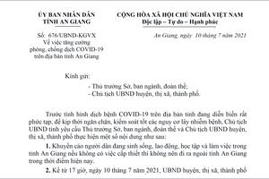 An Giang: Từ 17 giờ 10/7, kiểm tra kết quả xét nghiệm khi vào địa bàn tỉnh