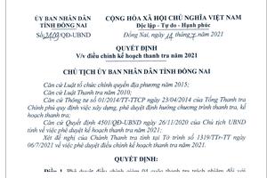 Đồng Nai: Điều chỉnh kế hoạch thanh tra 2021