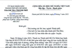 TP Hồ Chí Minh: Lùi thời gian tổ chức Hội thi "Tìm hiểu pháp luật về phòng, chống tham nhũng" năm 2021