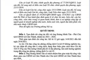 Đình chỉ 2 Phó Chủ tịch UBND xã do phòng, chống dịch không nghiêm