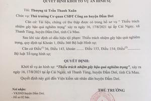 Cà Mau: Khởi tố vụ án liên quan vụ việc làm lây lan dịch bệnh Covid-19 tại huyện Đầm Dơi