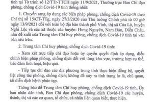 Chuyển trạng thái chống dịch sang Chỉ thị 15-TTg từ 0 giờ 13/9