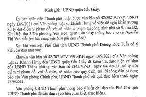 Yêu cầu UBND quận Cầu Giấy xử lý dứt điểm công trình vi phạm