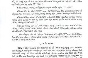 Từ 0 giờ ngày 24/9, TP Vinh thực hiện theo Chỉ thị 19