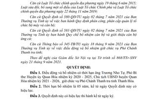 Điều động Chủ tịch UBND huyện Quan Hóa làm Phó Chánh Thanh tra tỉnh Thanh Hóa