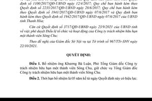 Bổ nhiệm ông Khương Bá Luận làm Tổng Giám đốc Công ty TNHH Một thành viên Sông Chu