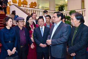 Thủ tướng Chính phủ Phạm Minh Chính làm việc với lãnh đạo Liên hiệp các hội văn học nghệ thuật Việt Nam