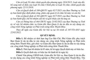 Ông Cao Bát Chí làm Giám đốc Ban Quản lý dự án Đầu tư xây dựng các công trình nông nghiệp và nông thôn