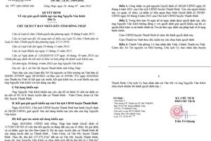 Đồng Tháp: Giữ nguyên quyết định giải quyết khiếu nại của Chủ tịch UBND huyện Thanh Bình