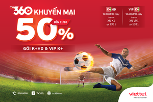 Giảm 50% các gói cước K+ trên TV360
