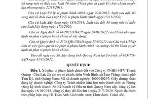 Phạt Công ty TNHH MTV Thanh Quảng - Chu Lai 130 triệu đồng