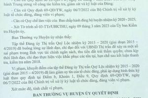 Kỷ luật tập thể Đảng ủy thị trấn Quý Lộc và các cá nhân có sai phạm trong thu tiền đất trái quy định