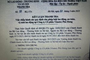 Công ty Cổ phần Vinatex Phú Hưng chưa thực hiện nghiêm pháp luật về an toàn, vệ sinh lao động