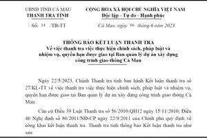 Ban Quản lý dự án xây dựng công trình giao thông Cà Mau cần sớm chấn chỉnh những thiếu sót