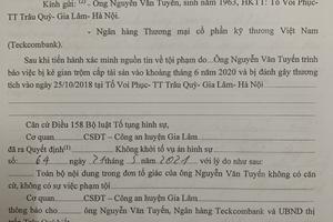 Đơn của ông Nguyễn Văn Tuyến đang được Công an huyện Gia Lâm giải quyết