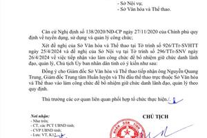 Bổ nhiệm Giám đốc Trung tâm Huấn luyện và Thi đấu thể thao “thần tốc” khi đang xử lý sai phạm?