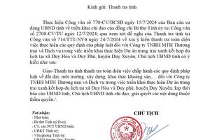 Quảng Nam thanh tra toàn diện Công ty TNHH MTH Thương mại và Dịch vụ 