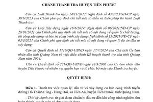 Thanh tra việc quản lý, đầu tư và xây dựng cơ bản công trình tuyến đường Hồ Thành Công - Hang Dơi
