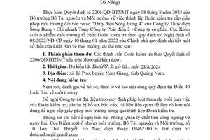 Kiểm tra cấp giấy phép môi trường đối với cơ sở Thủy điện Sông Bung 4