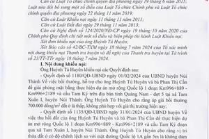 Quảng Nam: Không công nhận nội dung đơn khiếu nại của ông Huỳnh Tú Huyên