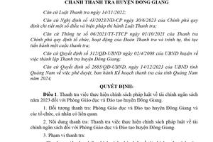 Thanh tra tại Phòng Giáo dục và Đào tạo huyện Đông Giang
