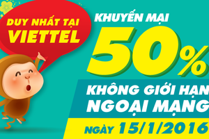 Nạp thẻ Viettel, nhận ngay khuyến mại 50%