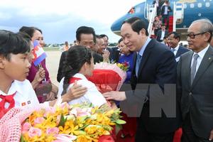 Chủ tịch nước Trần Đại Quang bắt đầu chuyến thăm tới Campuchia