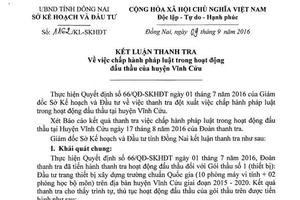 Vĩnh Cửu, Đồng Nai: Phát hiện sai phạm trong hoạt động đấu thầu