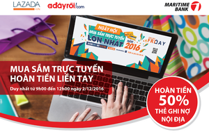Hoàn tiền 50% cho chủ thẻ ghi nợ nội địa Maritime Bank khi thanh toán tại Lazada.vn và Adayroi.com