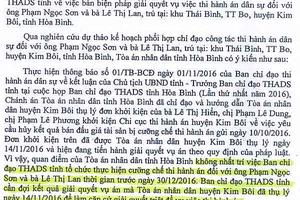 Sự thận trọng của ông Chánh án tỉnh Hòa Bình