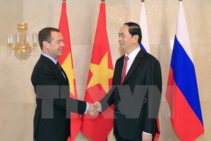 Chủ tịch nước Trần Đại Quang hội kiến Thủ tướng Nga Dmitry Medvedev