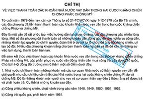 Bộ Tài chính đôn đốc trả nợ tiền vay dân trong 2 cuộc kháng chiến