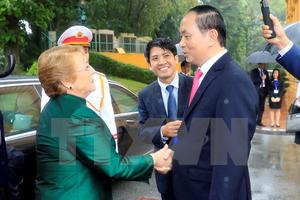 Chủ tịch nước Trần Đại Quang đón Tổng thống Chile Michelle Bachelet