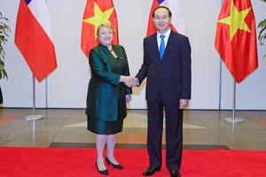 Chủ tịch nước Trần Đại Quang hội đàm với Tổng thống Chile Michelle Bachelet
