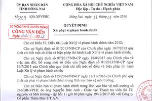 Phạt Công ty Thiên Đức S.T.A.V 330 triệu đồng do vi phạm môi trường