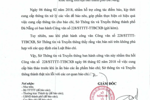 Sở TT&TT Đà Nẵng: Thu hồi văn bản muốn biết "tin, bài trước thời gian in ấn và phát hành"