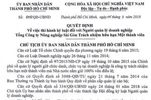 Tổng Giám đốc Công ty Nông nghiệp Sài Gòn bị kỷ luật