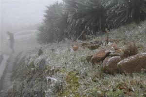 Lạng Sơn: Nhiệt độ xuống mức âm, Mẫu Sơn xuất hiện băng giá