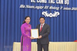 Bà Lê Thị Thủy được điều động giữ chức Bí thư Tỉnh ủy Hà Nam