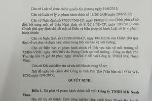 Phú Thọ: Xử phạt Công ty TNHH MK Noah 300 triệu đồng