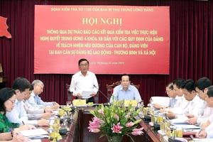 Ban Bí thư làm việc với Ban Cán sự Bộ Lao động Thương binh và Xã hội