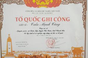 Công nhận liệt sỹ với nguyên Phó Trưởng Công an xã Xuân Lập
