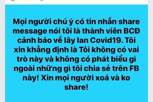 Khuyến cáo nhân danh thành viên Ban Chỉ đạo phòng, chống dịch là giả 